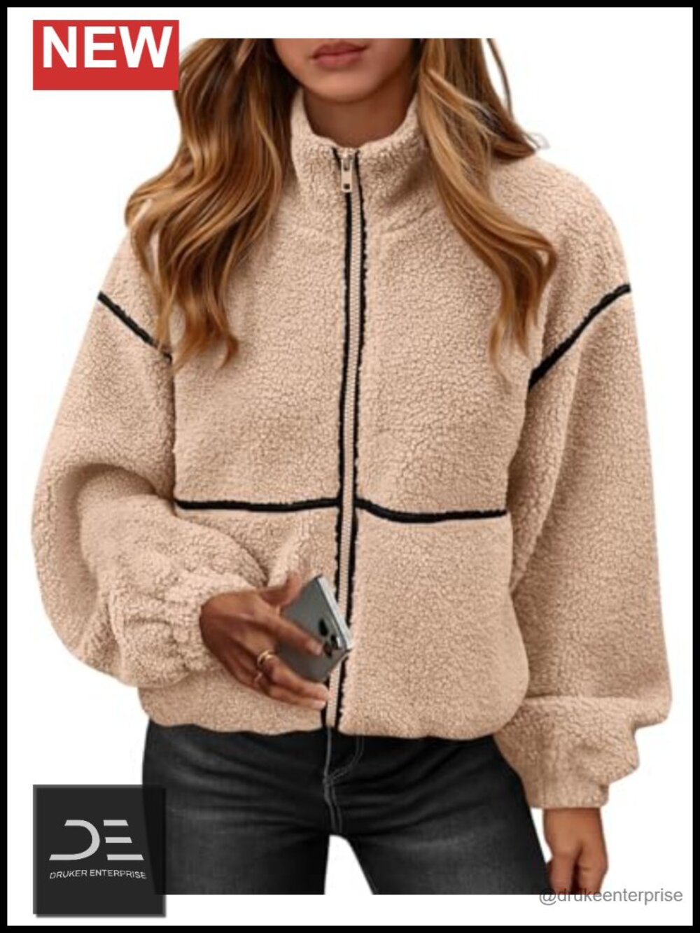 Women's Sherpa Fleece Zip Up Jacket Winter Coat Full Zip Teddy